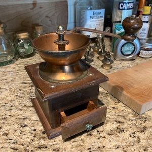 Vintage Wood and Brass Hand Turn Coffee Grinder